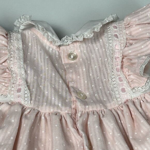 Vintage Toddle Tyke Dress Size 3 Months Pink Ruffle Collar Lace Short Sleeve - Picture 6 of 11